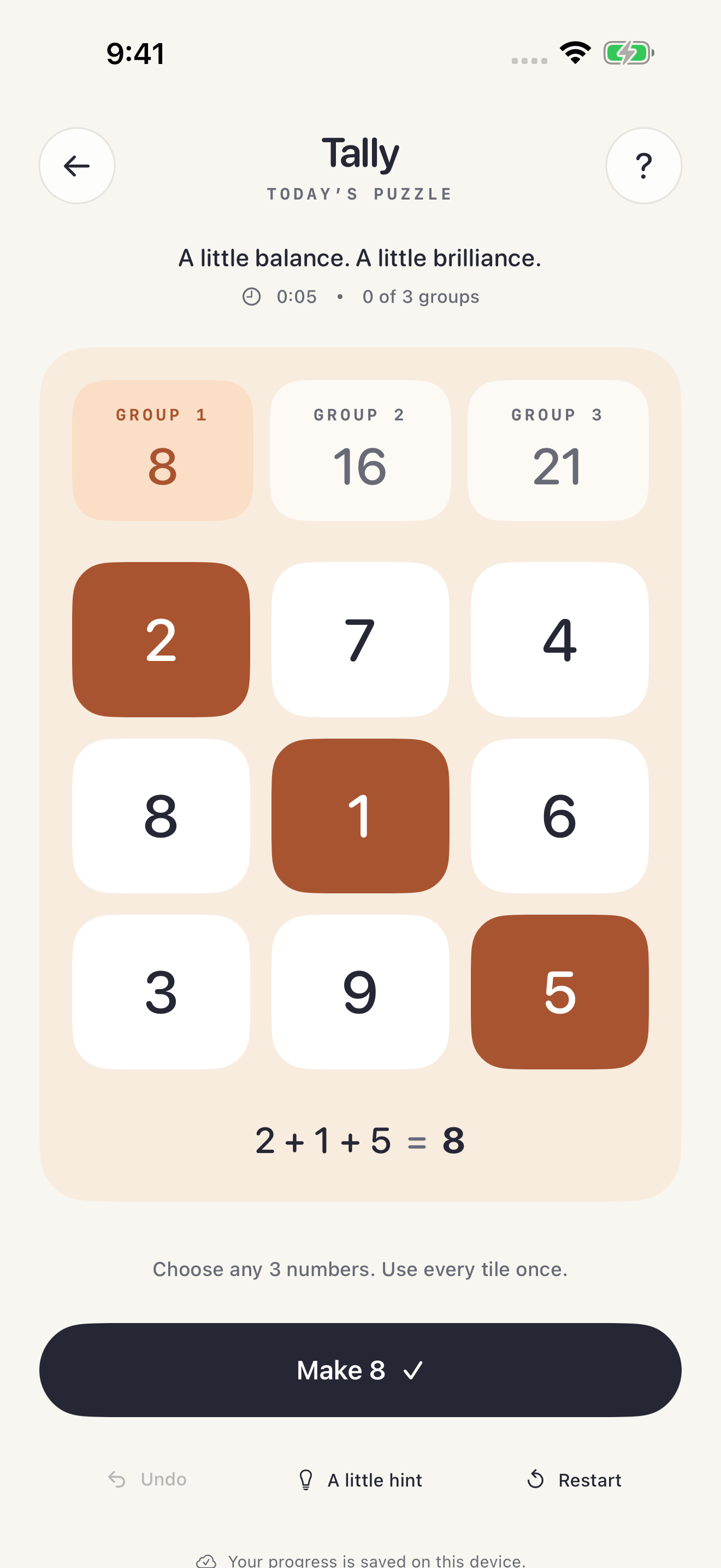 Tally number tiles selected to reach a target total